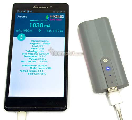 Pengisian baterai smartphone dengan power bank ampere