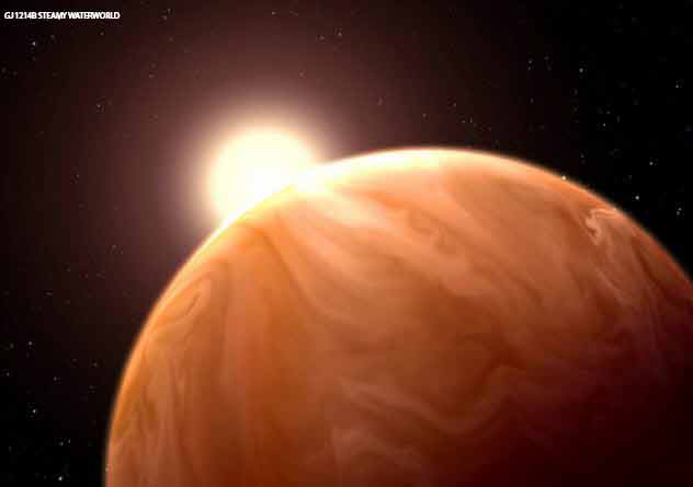Planet GJ 1214b Steamy Waterworld planet semua permukaan berisi 
air