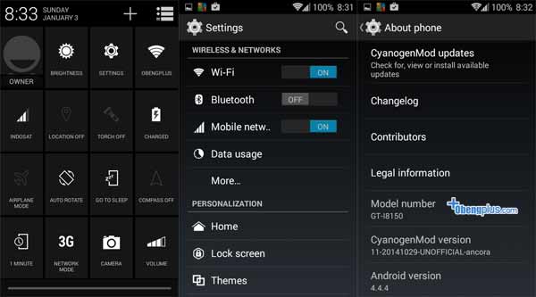 Tampilan OS Cyanogen Android 4.4.4 di upgrade dari Samsung Wonder i8150 OS Android 2.3