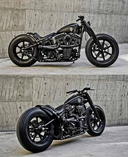 Motor ini berwarna hitam legam. Dari model Harley Davidson Fat Boy 
