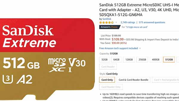 Sandisk Extreme 512GB U3 A2 microSD