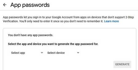 Google App Password device