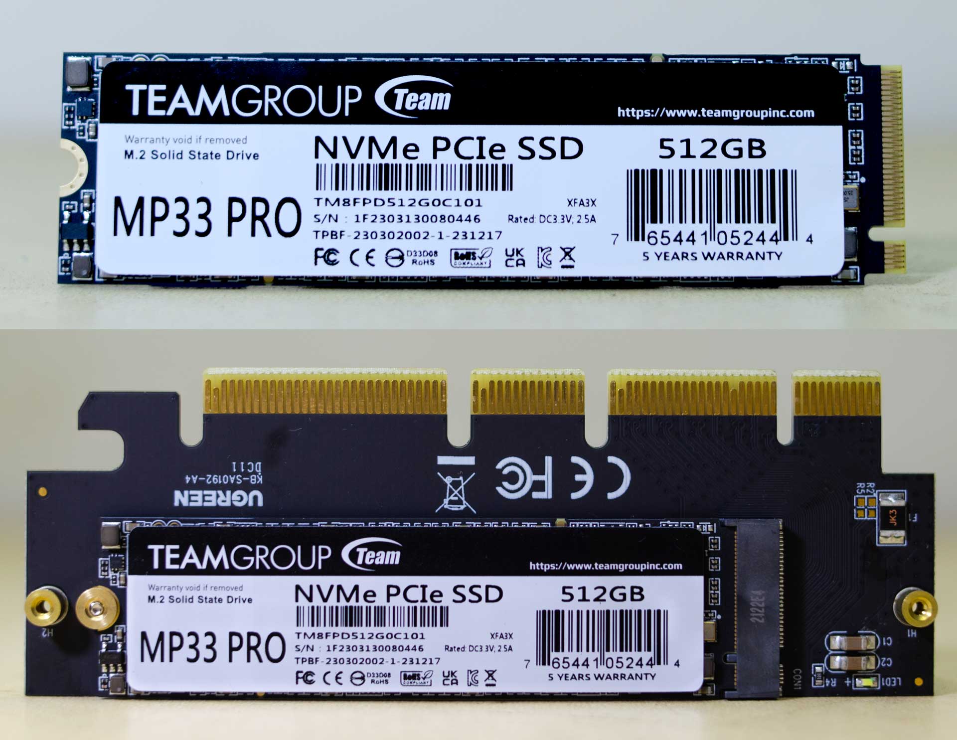 Teamgroup MP33 Pro PCIe adaptor SSD