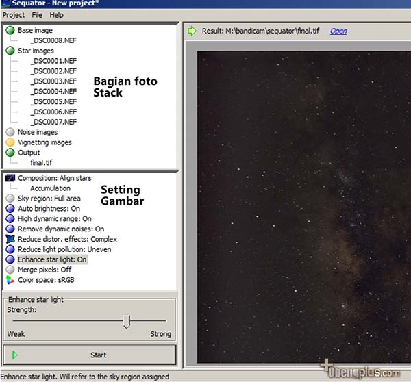 Cara mengabung foto bintang dengan Sequator