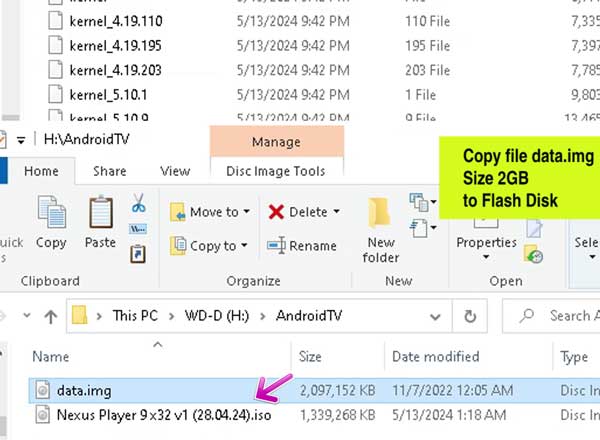 Copy data.img to flash drive for storage Android TV