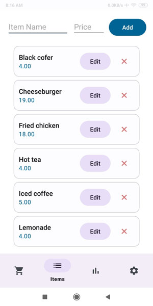 POS add item Android