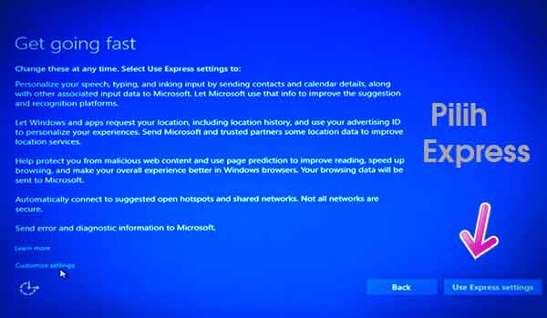 Pilih Use Express Setting
