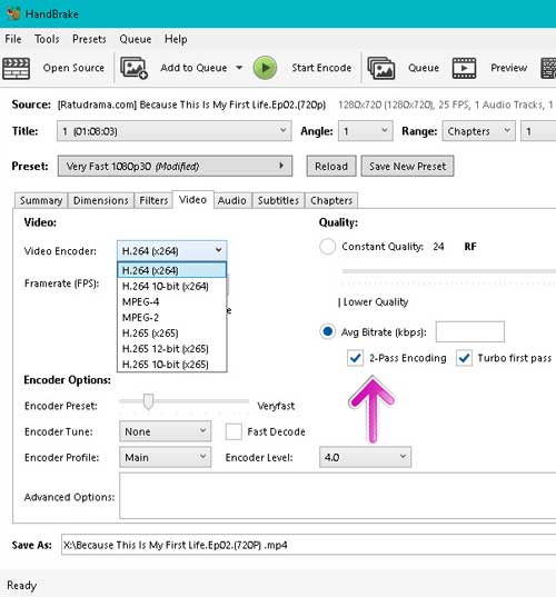 Handbrake Encoder video