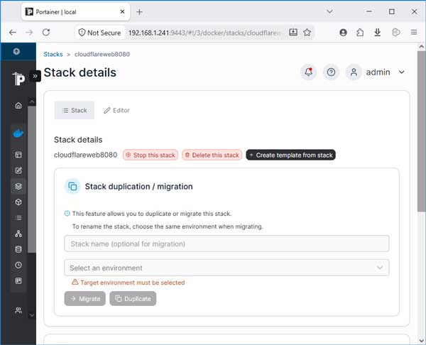 Add Stack dari Portainer untuk layann Cloudflare di Armbian server