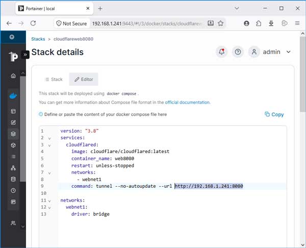 Add Stack Portainer Cloudflare mau terhubung ke mana