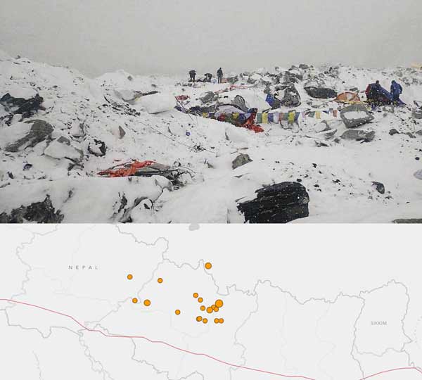 Gempa Nepal 25 April 2015 foto di base camp Everest