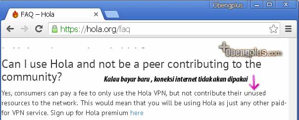 Keterangan Hola VPN kalau bayat, internet tidak digunakan oleh 
user lain