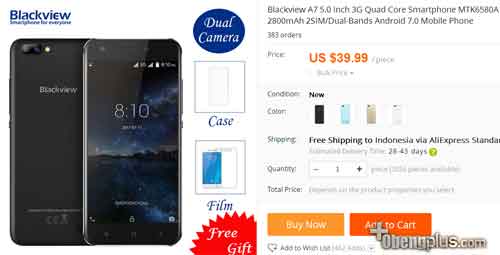 Blackview A7 smartphone dual camera murah Mediatek MT6580