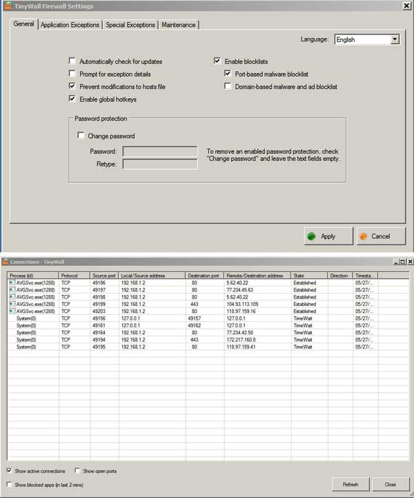 Tinywall Firewall management for Windows