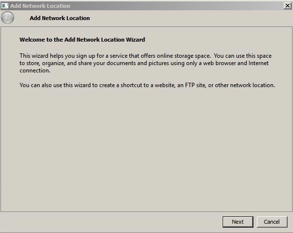 Add network Location Wizard