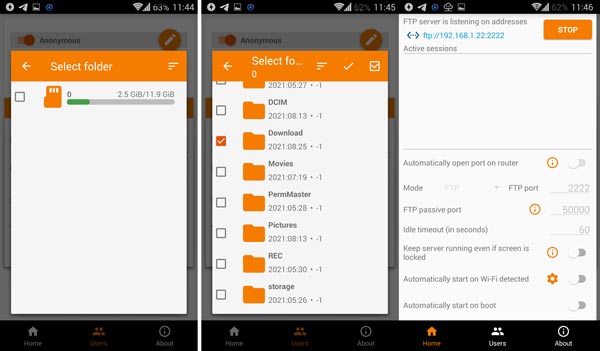 Setting FTP Server Android