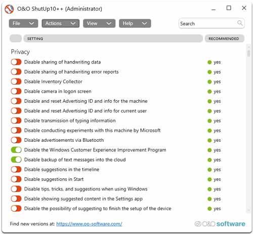O&O ShutUp10++ Anti Spy Microsoft Windows 10 dan Windows 11