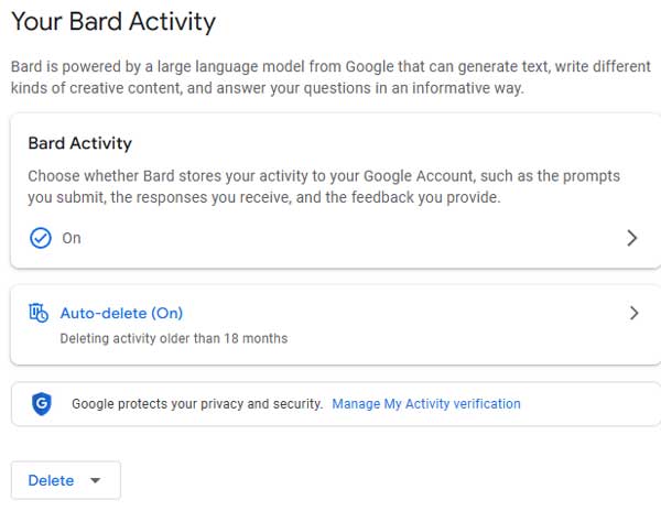 Google Bard safe with Security Delete Data