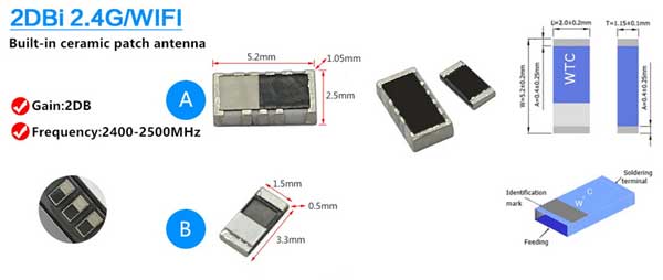 Chip WTC 2.4Ghz antena Omnidirectional SMD