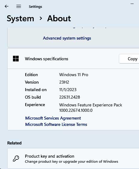 Windows 11 23H2 test November 2023