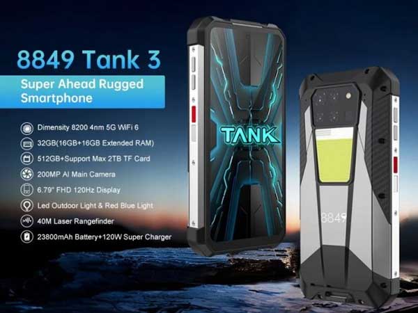 Unihertz Tank 3 Dimensity 8200 200MP camera baterai 23A smartphone Android