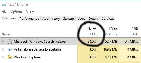 Windows Search high CPU on Taskbar