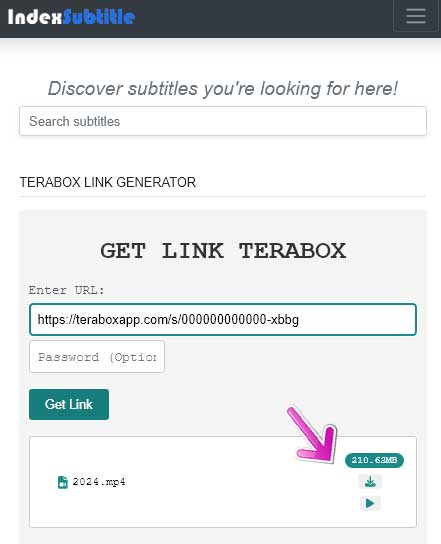 Link download Terabox Indexsubtitle.cc