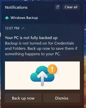 Anoying Your PC is not fully backed pop up