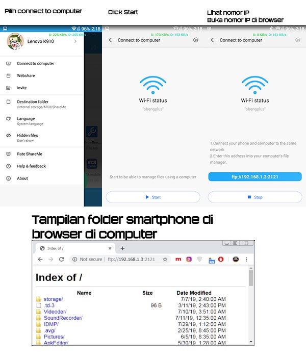 Tranfer file smartphone ke computer dengan WIFI Router