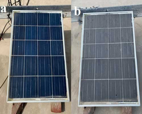Panel surya membersihkan dari debu karena berdampak output