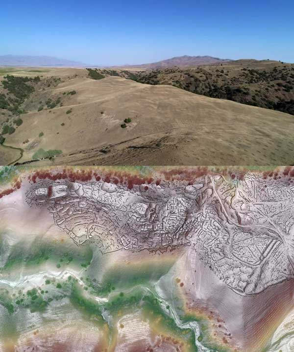 Kota kuno Tashbulak (12 hektar) dan Tugunbulak (120 hektar) pemetaan Lidar